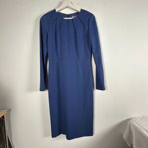 Classiques Entier Womens Blue Pleated Shift Dress Size 4 Long Sleeve Career